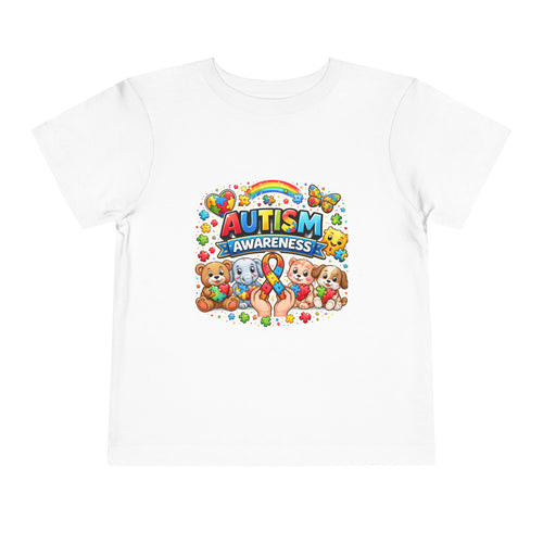Autism Awareness Toddler Tee — Colorful Puzzle Ribbon & Teddy Bears