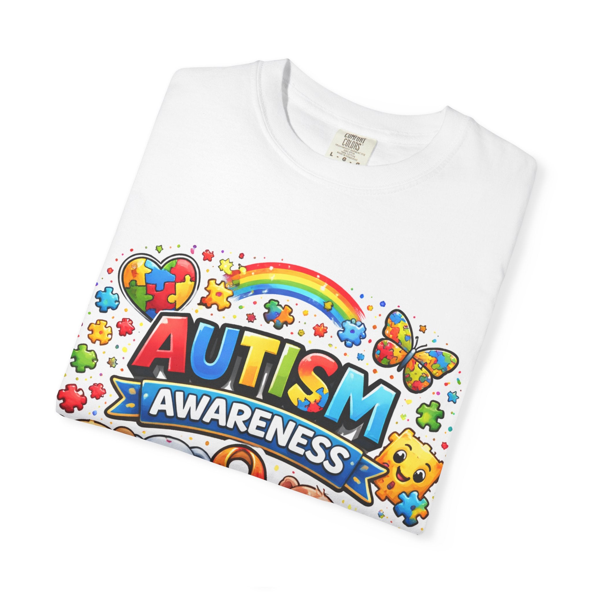 Autism Awareness T-shirt — Colorful Puzzle Ribbon & Cute Animals