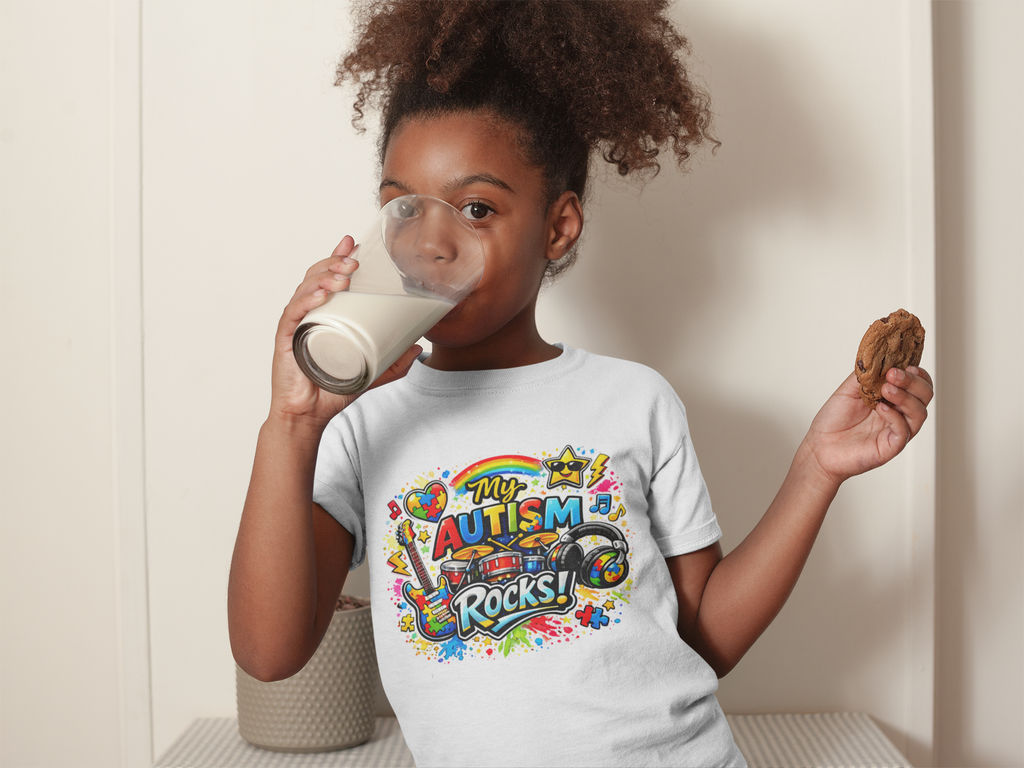 Kids Tee — "My Autism Rocks!" Colorful Support Autism Awareness T-Shirt