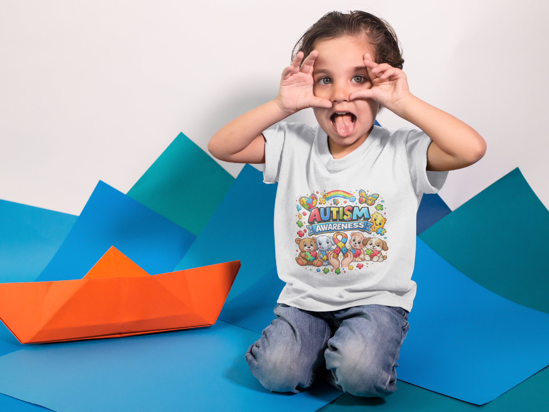 Autism Awareness Toddler Tee — Colorful Puzzle Ribbon & Teddy Bears