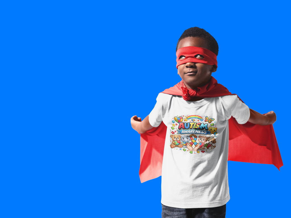 Autism Awareness Toddler Tee — Colorful Puzzle Ribbon & Teddy Bears