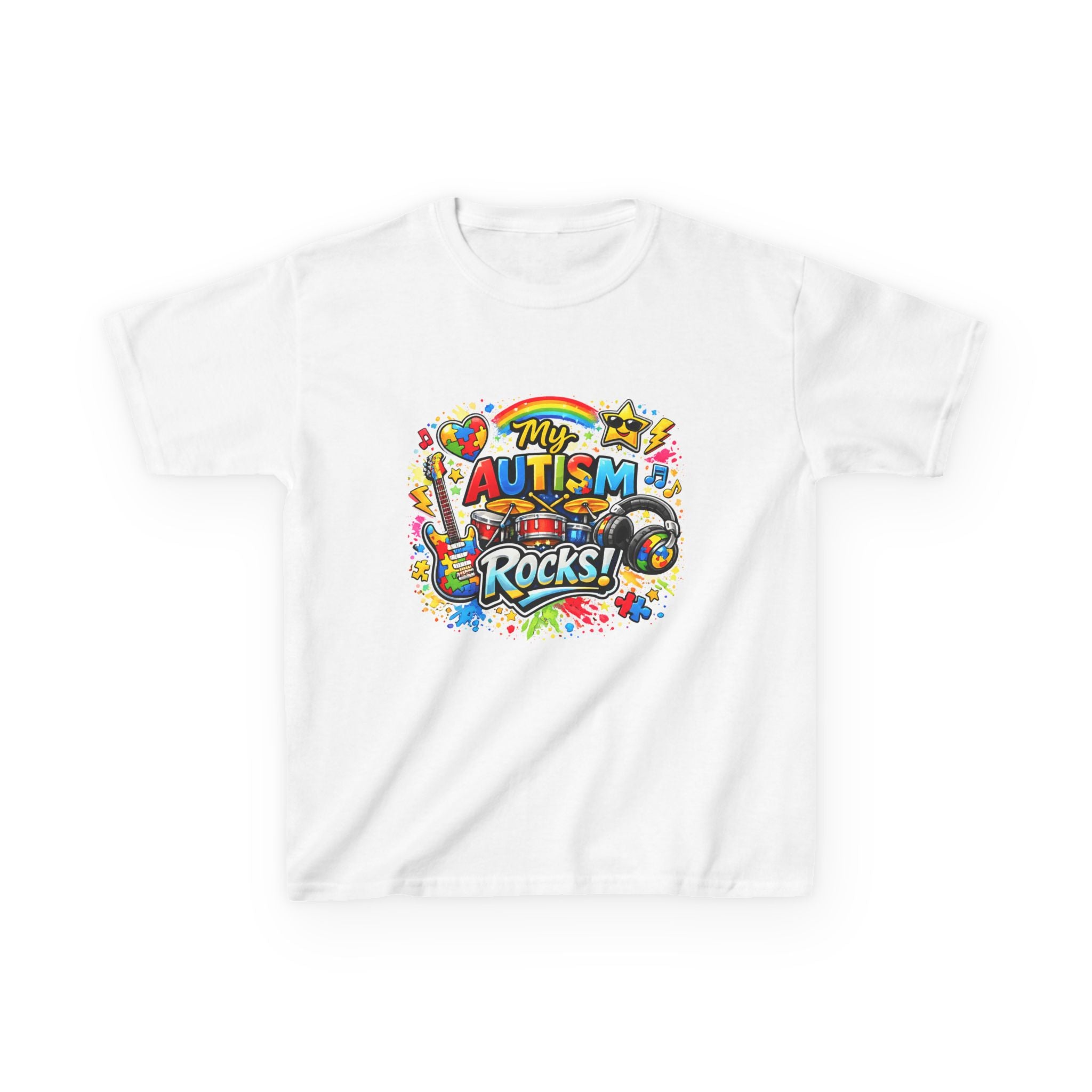 Kids Tee — "My Autism Rocks!" Colorful Support Autism Awareness T-Shirt