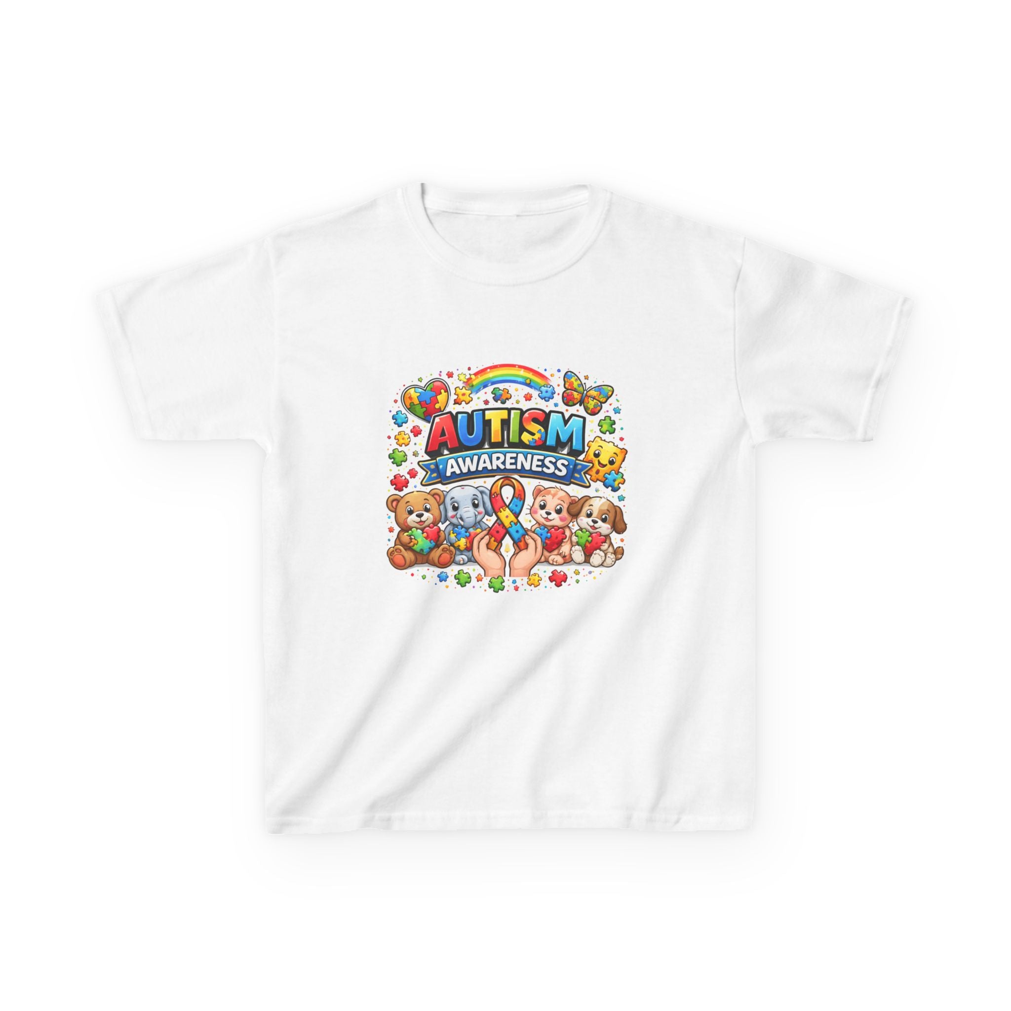 Kids Autism Awareness Tee — Colorful Puzzle Heart Design